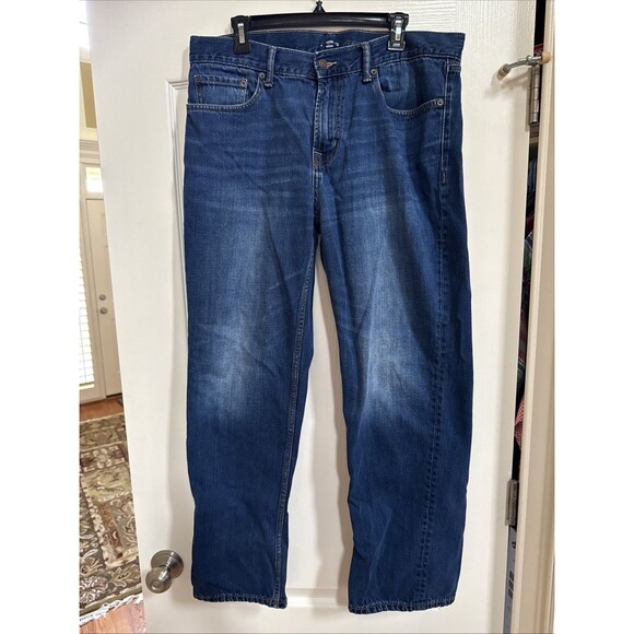Old Navy Men's 34x32 Straight Leg Distressed Built-In Flex Denim Blue Jeans - Picture 1 of 4